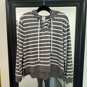 Cabi Gray and White Striped Hoodie